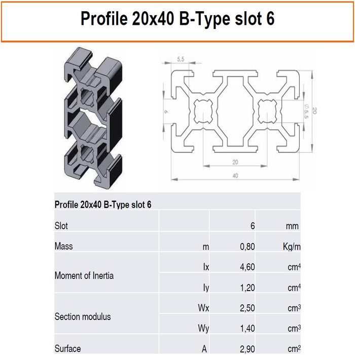 Aluminium profiel 20x40 B-type sleuf 6