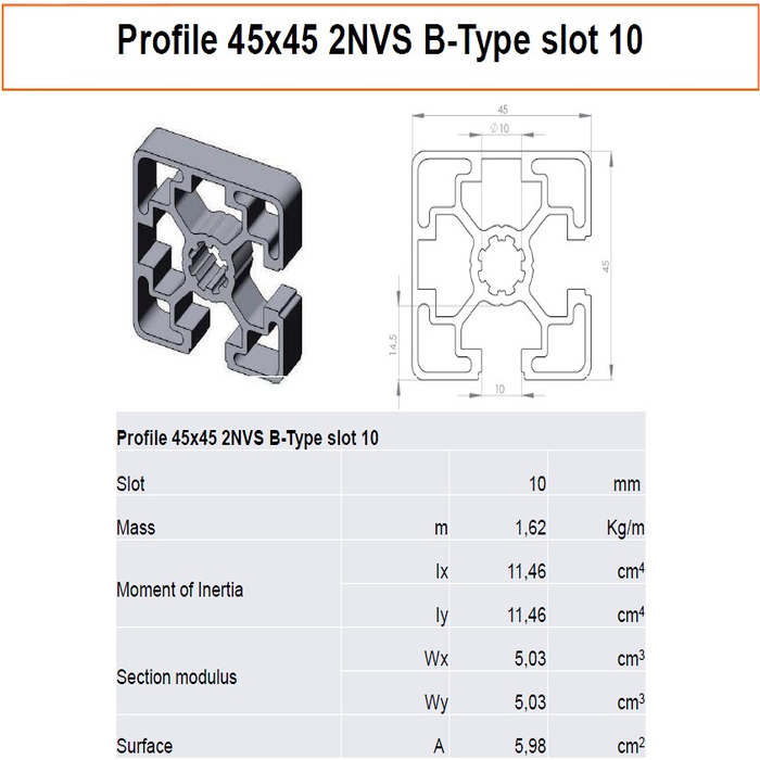 Profile 45x45 2NVS B-Type slot 10