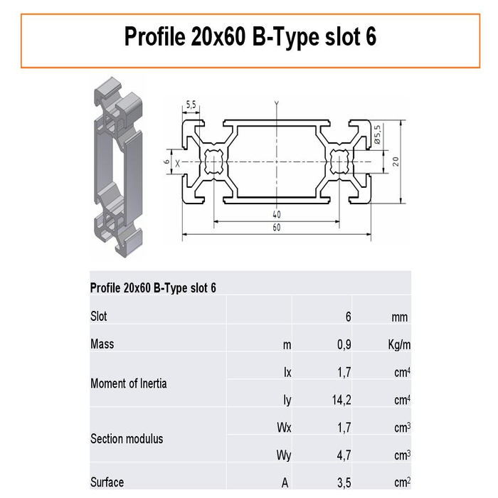 ▷ Profilé aluminium 20x40 Type B rainure 6