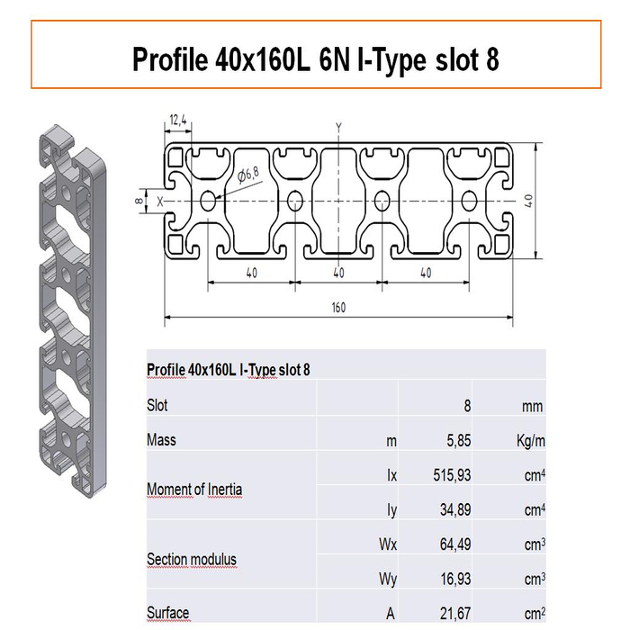 Profile 40x160 L 6N I-type slot 8