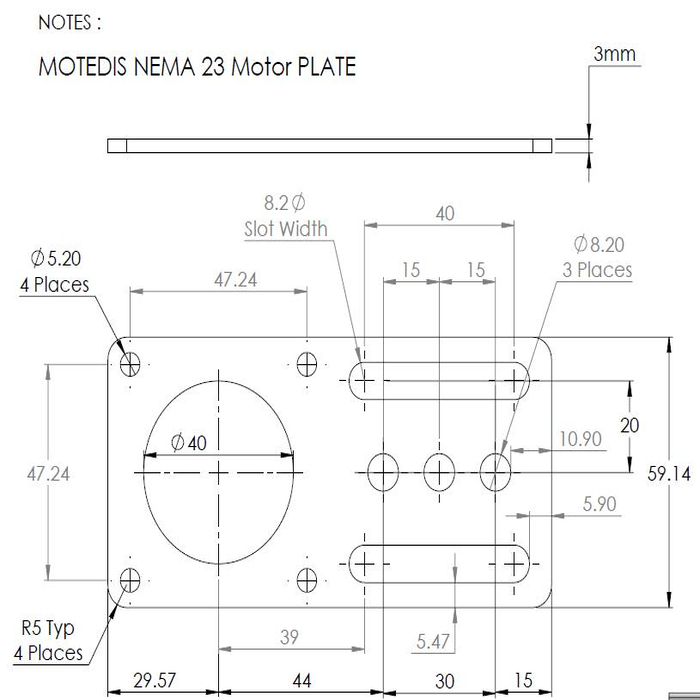 Lemez motortartó NEMA 23, t=3mm, Lézeres vágás
