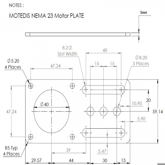 Plate engine mount NEMA 23, t=5mm, Laser cut