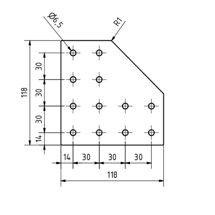 L connector plaat 118x118x3, Laser cut