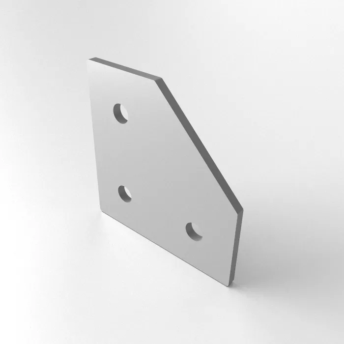 Connector plate lasered 58x58x3 -L- 3-hole 30s<br>Type: Raw deburred