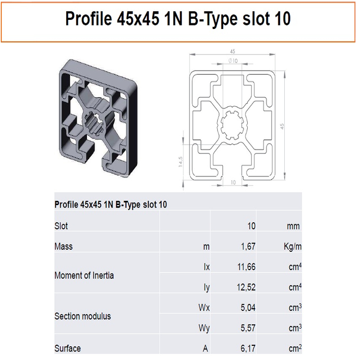Profil 45x45 1N B-típusú nyílás 10