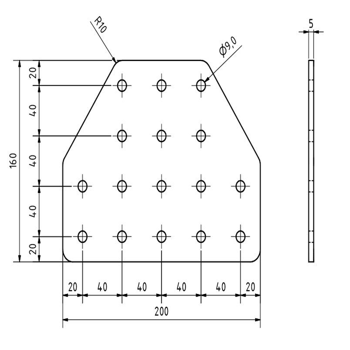 T-koppling plaat 200x160x5, Laser cut