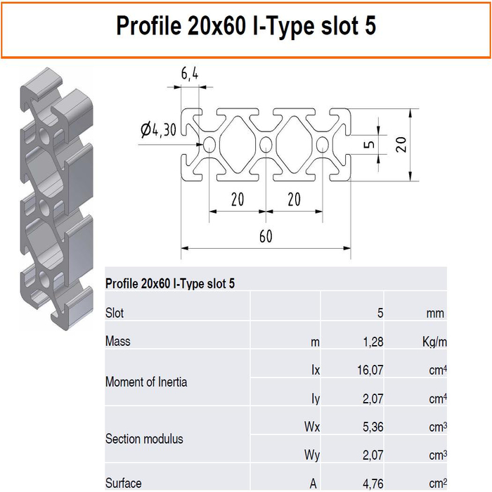 Aluminium profiel 20x60 I-Type sleuf 5