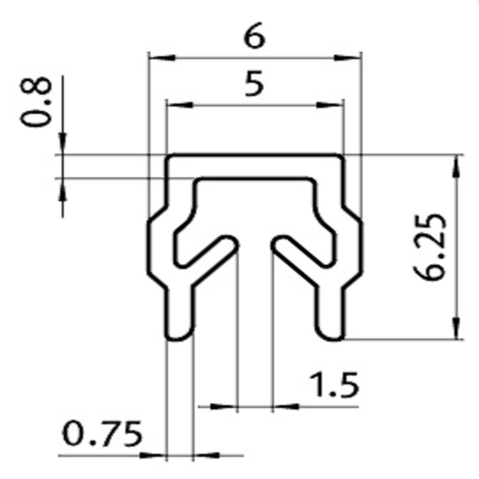 Täcklock och trim profil SVART I-typ T-spår 5 (1 meter + X)