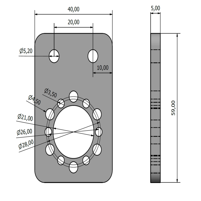 Trapéz anya 8x1,5 szerelőlemez alu lézeres t = 5mm