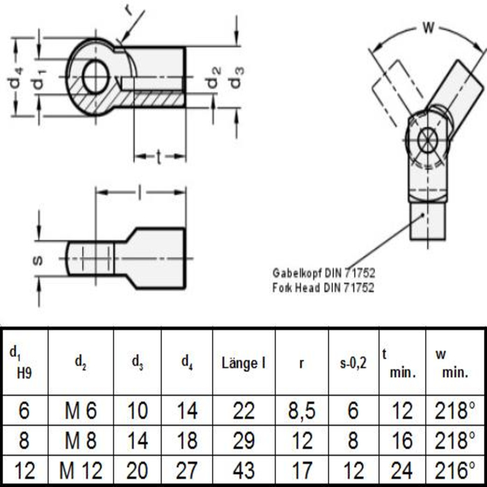 Fork joint for Fork head 8-M8