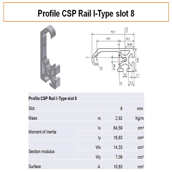 Perfil Alu CSP Rail Tipo-I Ranura 8
