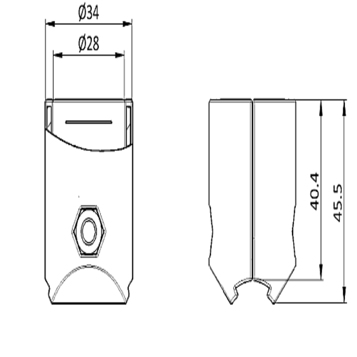90° connector for circular tube 28mm