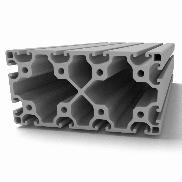 80x160 L Typ I-Profil aus eloxiertem Aluminium mit 12 offenen Rillen von 8 mm Breite und 12 mm Tiefe