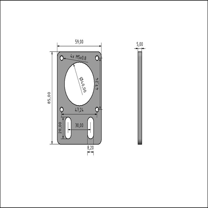 Lemezmotor-rögzítés NEMA 23 - 0DEG M8-30, rövid t = 5mm