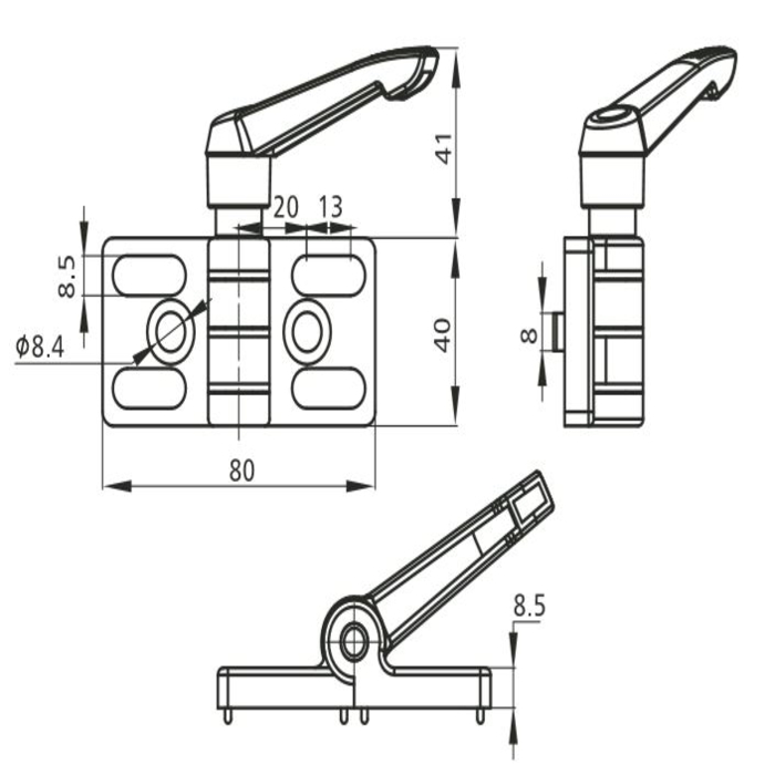 Scharnier 40x80 langloch Zinkdruckguss mit Verriegelungsgriff