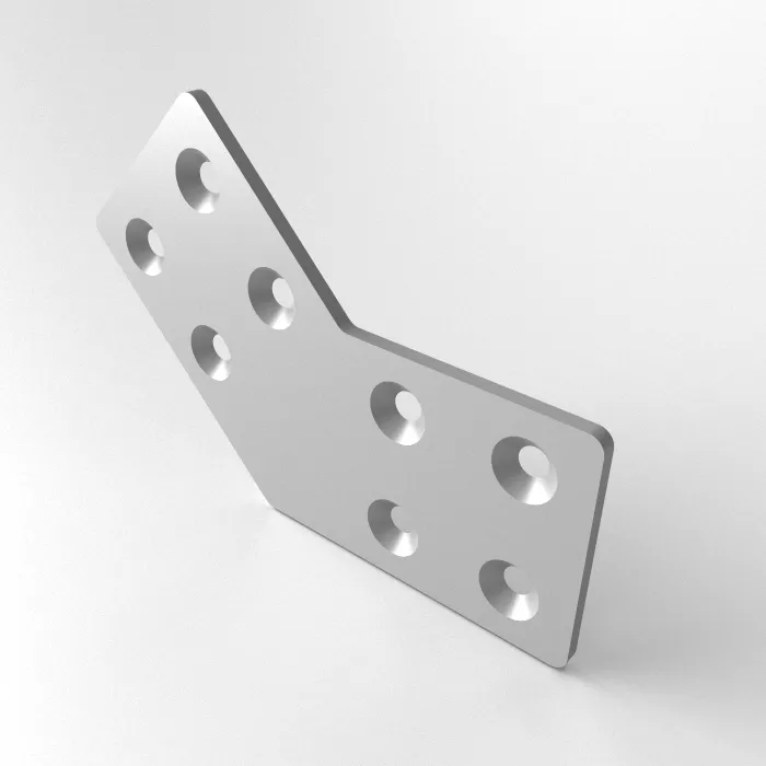 Connector plate lasered aluminium 45° 8-hole<br>Type: Raw deburred / left