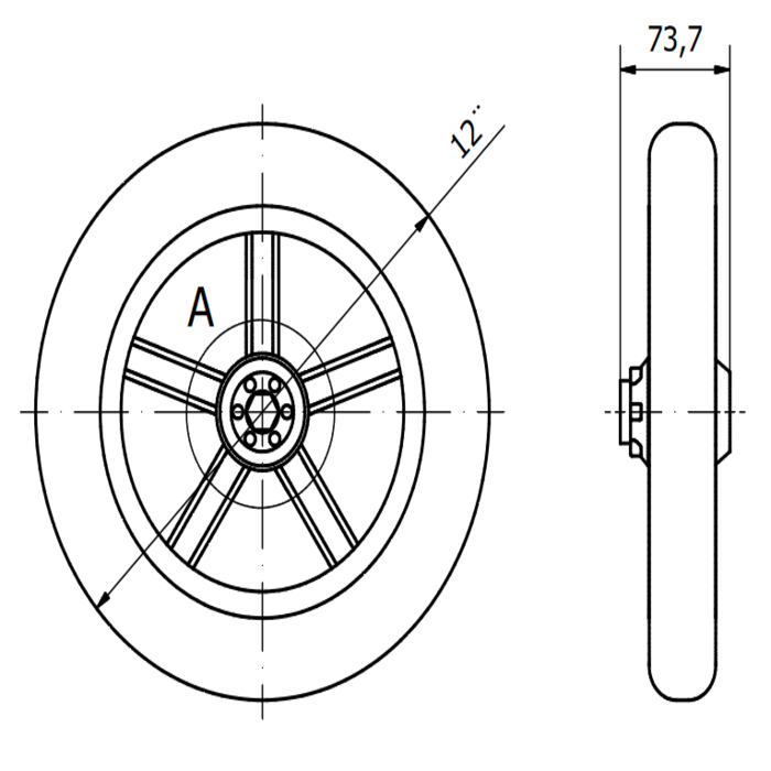 Rueda de transporte con rodamiento de bolas de goma maciza de 304,8 mm