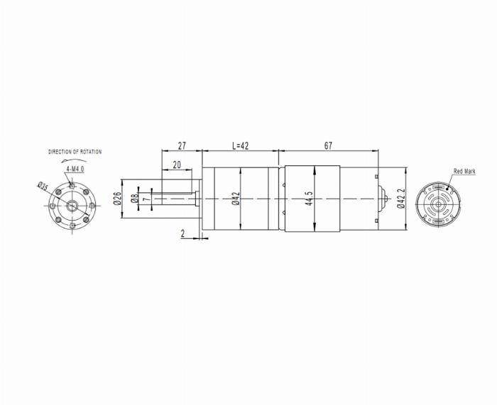 42-mm-Planetengetriebe und Permanentmagnet-Gleichstrommotor - 10 rpm